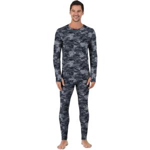 Cuddl Duds Mens Heavyweight Cold Weather Fleece Lined Thermal Set  Long Sleeve Shirt & Leggings  Lounge Sets for Men (Large, Black Camo)