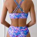 Tainehs Women's Push Up V Neck Bikini Sets Criss Cross Back Two Piece Bathing Suit (Blue, L)