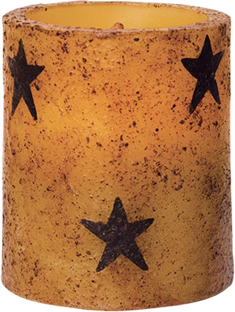 CWI Gifts Star Flameless Rustic LED Unscented Pillar Candle - 3 x 3.5 inch - Burnt Mustard Finish - On/Off Switch - 6 Hour Timer - Home Decor Lighting