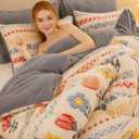 Boho Floral Comforter, 1 Piece Plush Thick Winter Bedding, Ultra Soft Warm Fluffy Bed Comforter, Cream White, King(90 x 104 inch)