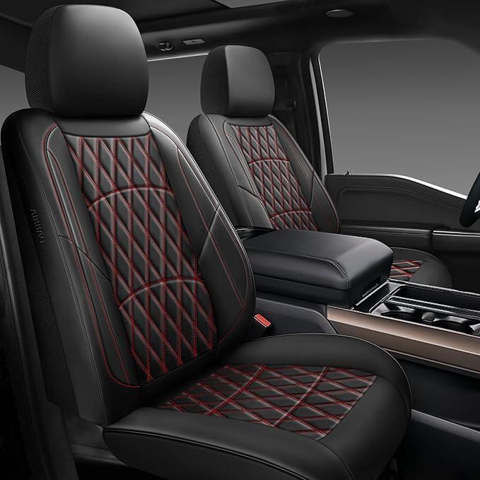 Tapha Executive Leatherette Car Seat Cover & Cushion Set, Breathable and Water-Resistant, Universal Fit for Car SUV & Truck (Front and Rear Seats, Black/Red)