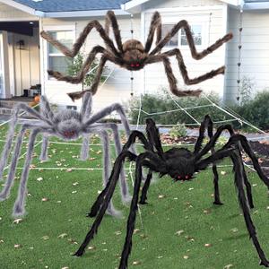 JOYIN 3 Pcs Halloween Spiders Outdoor Decoration, Halloween Decor Outside, Fake Hairy Giant Spiders for Yard Lawn Porch Decor Indoor Haunted House Scary Prop (59Black, 47 Brown, 35 Grey)
