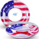 Leitee 2 Pcs Patriotic Inflatable Pool Float Tube with Handles USA Flag Inflatable Pool Float with Confetti Design Swimming Ring Float Summer Floaties for Adults Kid Beach Party (48 inch)