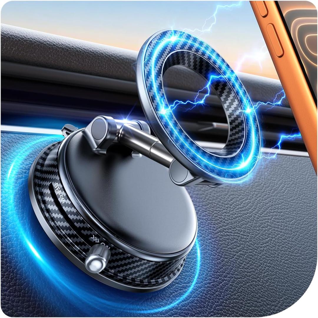 Upgraded Car Phone Holder for Magsafe [108+LBS Strongest Suction & 3000gf Magnetic] Vacuum Magnetic Phone Holders for Your Car 360 Adjustable Car Phone Mount for iPhone & Android Black