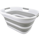 Collapsible Plastic Laundry Basket - Foldable Pop Up Storage Container/Organizer - Portable Washing Tub - Space Saving Hamper/Basket (1, White/Grey)