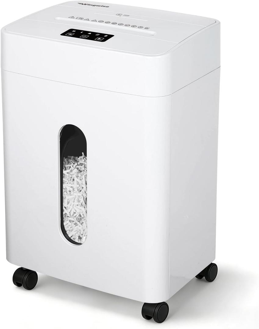 Low Noise 42dB Paper Shredder for Home, 15-Sheet Cross Cut, 30-min Runtime, CD/Credit Card Office Shredder, 6.6 Gallons Wastebasket, P-4 High Security, White