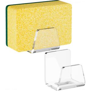 NiHome Clear Acrylic Kitchen Sink Sponge Holders 2PCS for Sponges, Dishcloths & More - Sleek Modern Look No-Drill Design with Efficient Drainage and Multipurpose Storage, Saves Space & Easy to Install