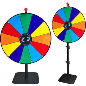 24 Inch Heavy Duty Spinning Prize, Adjustable 34"-61" Height Spinning Wheel for Prizes, 12 Slots & Dry Erase Marker & Eraser for Carnival, Wheel of Fortune Game Carnival & Engaging Home Parties, Tradeshow