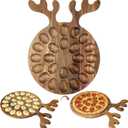 Potchen Christmas Acacia Wood Deviled Egg Platter with Antler Handle, 12" Deer Shaped 24 Holes Deviled Egg Tray, Reversible Charcuterie Board Tray Holder Carrier for Xmas Kitchen Countertops Gift