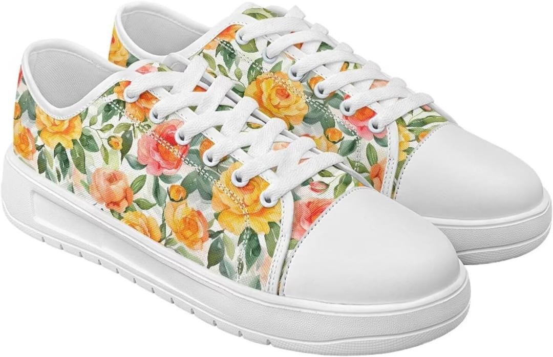 Women's Classic Canvas Tennis Shoes Low Top Lace-Up Casual Sneakers for Daily Wear White Sole Loafers (9)