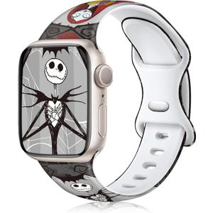 Compatible with Dressy Designer Silicone St. Patrick's Day for Apple Watch Bands for Women Men, Lucky Clover iWatch Bands for Apple Watch Series 11 SE 10 9 8 7 6 5 4 3 2 1 Ultra 3 2 1 (1 packHalloween Romantic Jack & Sally)