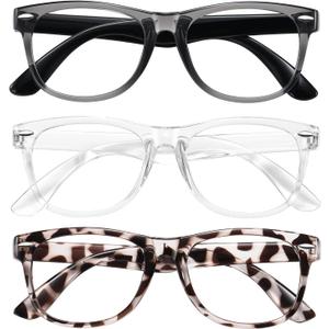 Okany Blue Light Glasses for Kids 3 Pack Blue Light Blocking Glasses for Teen Boys Girls Age 3-10,Computer Screen Gaming TV Phone Glasses Anti Glare,UV & Eye Strain (Grey Black+Transparent+Leopard)