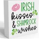 St Patrick's Day Decorations Irish Kisses and Shamrock Wishes Decor Funny Table Party Decor Shamrocks Decorations Irish Gifts for Home, Wooden Box for Home Party Festival Shelf Tiered Decor
