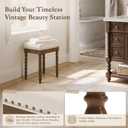 LUE BONA Vintage Vanity Chair with Spindle Solid Rubberwood Legs, 12.4"D x 16.3"W x 18.9"H