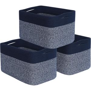 MINTWOOD Design 3-Pack Storage Baskets for Shelves, Playroom and Classroom, Book Basket, Decorative Storage Cube Bins, Woven Closet Organizers, Pantry and Shoe Organizer, Navy Blue