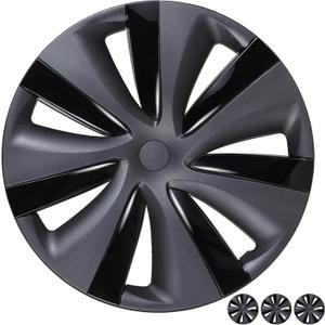 19 Inch Wheel Covers for Tesla Model Y 2021-2024, (4 Pcs) Matte Black Wheel Cover HubCaps Compatible with Tesla Model Y 2001-2004, Matte Black ABS Hubcaps Cyclone Turbine Style