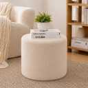 Round Ottoman Foot Stool, Boucle Small Pouf for Couch, Foam Filled Modern Foot Rest with Lightweight - Applicable to Living Room & Dorm & Outdoor, Beige