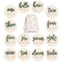 7 Pack 3D Baby Monthly Milestone Card Signs Baby Announcement Sign Double Sided Hello World Newborn Signs Wooden Circles Discs for Welcome Newborn Boy Girl Photo Props(Green,Letter)