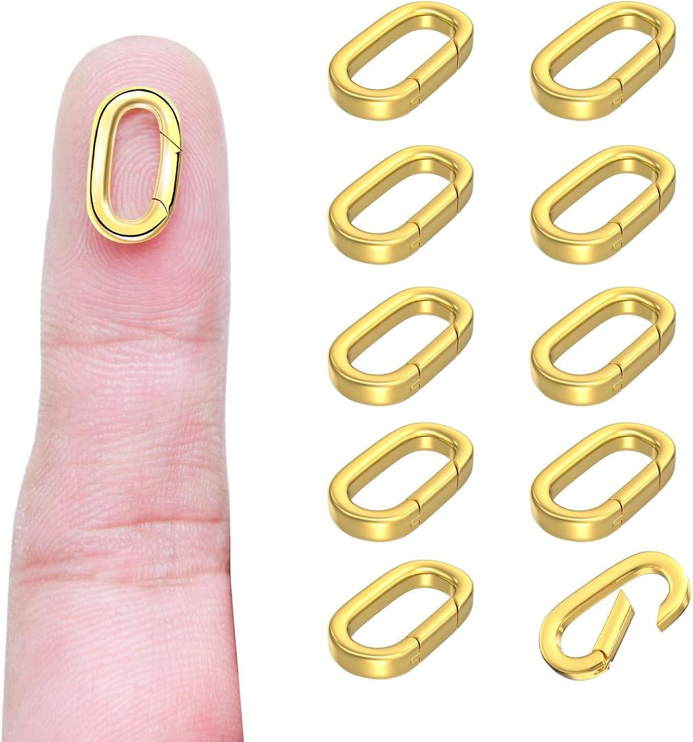 OHINGLT 10Pcs Carabiner Clip Pendant Clasps  18K Gold Necklace Clasp and Closures, Bracelet Charm Connector for Women (S (0.550.320.08in))