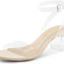 DREAM PAIRS Women's Open Toe Ankle Strap Low Block Chunky Heels Sandals Party Dress Pumps Shoes, Size 9, Nude/ Clear, CARNIVAL