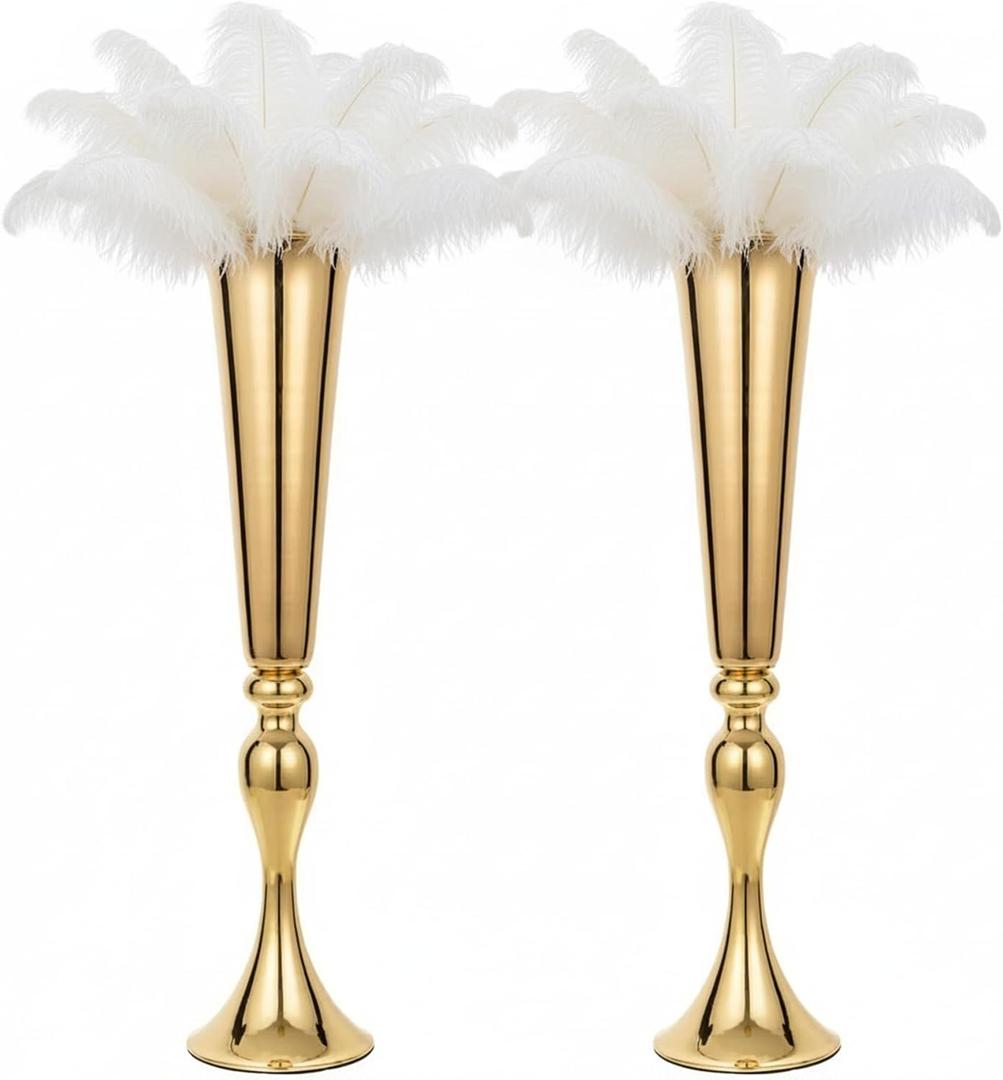 Set of 2 Metal Trumpet Vases for Table Centerpieces, Anniversary Celebration Wedding Party Dinner Table Centerpieces, Wedding Decorations, 21.9"/55.5cm Gold Vases