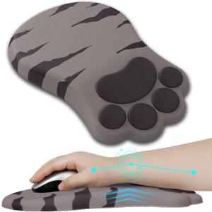 L-SPOUTTO Ergonomic Mouse Pad with Wrist Rest, Cute Cat Paw Mousepad Wrist Support, Comfortable Massage Design Computer Pain Relief Mouse Pad with Non-Slip PU Base for Desk Laptop Gaming Office, Brown