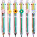 Multicolor Pens & Flower Pens for Adult Use 6-in-1 0.5mm Ballpoint Pens, Clear Daisy Barrel for Office, Journaling, Planning & Color-Coding - Efficient Writing Tool Set (8-Pack)