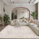 8x10 Beige Multi Washable Area Rug for Living Room Bedroom Neutral Floral Soft Low Pile Lightweight Throw Rug Non Slip Distressed Carpet Dining Room Nursery Classroom Playroom Home Decor