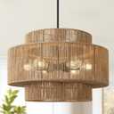 24" Large Rattan Chandelier,6-Light Wicker Light Fixture