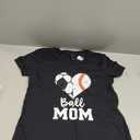 Womens Ball Mom Heart Funny Baseball Soccer Mom V-Neck T-Shirt (Black, S)