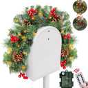 3 Ft Artificial Christmas Mailbox Swag, Pre-lit Mailbox Christmas Decorations with 30 Warm White & Multicolored LED Lights Red Berry Clusters Pinecones 8 Lightmodes Timer for Xmas Holiday Home Decor