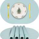 Silicone Placemats, Oval Placemats for Dining Table, Placemats Set of 4, Non-Slip Waterproof Heat Resistant Table Mat, Outdoor Placemat for Patio Table (Light Blue-Oval)