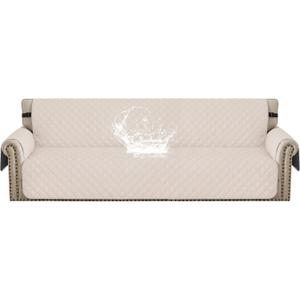 Waterproof Couch Cover for Pets Large, Sofa Covers for 3 Cushion Couch Washable, Non Slip Couch Covers for Dogs with Side Pockets, Quilted Couch Covers (Oversized Sofa, Beige)
