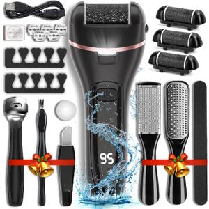 Electric Callus Remover for Feet with 3 Roller Heads 2 Speed Rechargeable Waterproof Professional Pedicure Kit 17 in 1 Foot File Tools Perfect for Dead Hard Cracked Dry Skin
