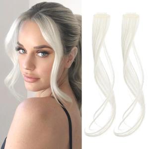 FLUFYMOOZ Side Air Bangs,2PCS Clip in Bangs Front Side Bangs Set Long Temples Bangs Hair Clip on Fringe Bangs with Temples Synthetic Long Dragon beard Bangs Hair 12 inch White Blonde