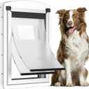 [MAVRICTECH] Large Dog Door for Door - Dog Door for Exterior Door with Telescoping Tunnel, Steel Frame, Magnetic Double Flaps, 2 Sliding Locks, Weatherproof, Fits Pets Up to 110LBS, White