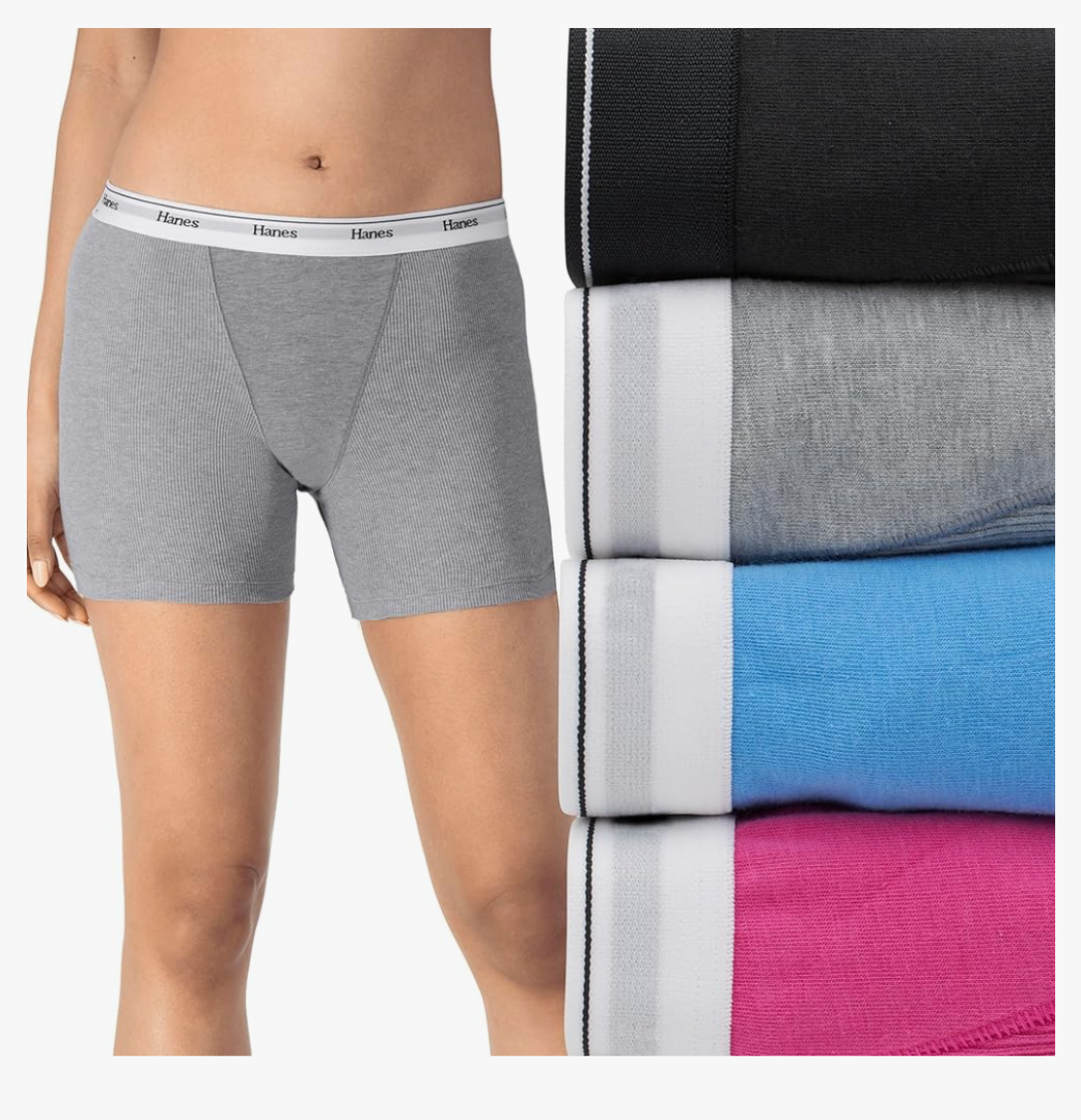 Hanes Women's Mid-Thigh Boxer Brief Pack, Stretch Cotton Underwear, 4-Pack, Large
