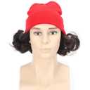 Fatmuai Short Curly Mens Red Beanie Halloween Costume Reallistic Cosplay and Performance Hair Wig with Black Mustache