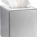 Sumnacon Tissue Box Cover Square Tissue Box Stylish PU Tissue Box Holder with Magnetic Bottom, Leather Cube Tissue Cover for Living Room Bathroom Bedroom Table Desk Home Office Car, Silver