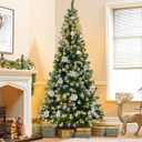 Hatisan Artificial Christmas Trees with 600 Branch Tips, 150pcs Led Lights, Snowflakes Decorations and Tree Stand, Christmas Decorations for Holiday Party Indoor Outdoor(Snowflakes, 6ft)