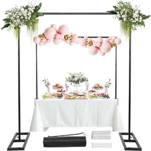 8.2FT Square Wedding Arch, Metal Heavy Duty Balloon Arch Adjustable Stand, Photoshoot Backdrop Stand Kit, Change Over The Table Rod Stand with Clamps for Baby Shower Party (Black)