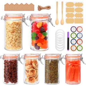 Flrolove 16 oz Glass Jars with Airtight Lid, Set of 6 Mason Jars 16 oz, Glass Storage Jars, Airtight Glass Jars, Canning JarGlass Canister with Seal for Pickle, Vanilla, Cookie, Jelly