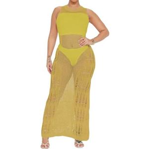 Bsubseach Bathing Suit Cover Up for Women Sexy Hollow Out Crochet Cover Up Sheer Dress Swimsuit Cover Up L