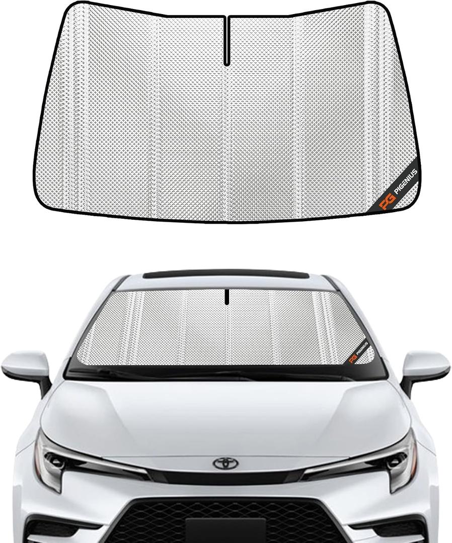 Pigenius Windshield Sun Shade for Toyota Corolla Hatchback 2019-2025, Corolla Sedan 2020-2025. Full Coverage Rearview Mirror Shade for Ultimate Protection