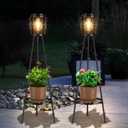 MXwcy 2 Pack Solar Lights Outdoor with LED Edison Bulbs, Vintage Style Solar Floor Lamp with Plant Stands, Weatherproof Garden Lights for Pathway, Patio, Yard, Porch Decor 810 Hours Lighting