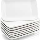 Foraineam Set of 8 Pieces 8 Inch Rectangular Porcelain Platters Dessert, Appetizer, Salad Plates White Serving Trays