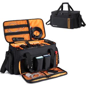 Mecozone DJ Gig Bag with 8 Detachable Dividers, DJ Cables Bag with 15.6'' Laptop Sleeve, Large Capacity Travel Musicians Gig Bag for DJ Gear, Music Equipment&Accessories, Black