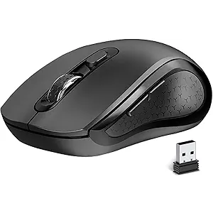 Wireless Mouse Ergonomic, Side Buttons Mouse, 2400 DPI, Silent and Anti Slip Roller Cordless Mice, 2.4Ghz with USB Receiver, 6 Buttons, Suitable for Laptop PC Chromebook and Windows 11/10/7  Black