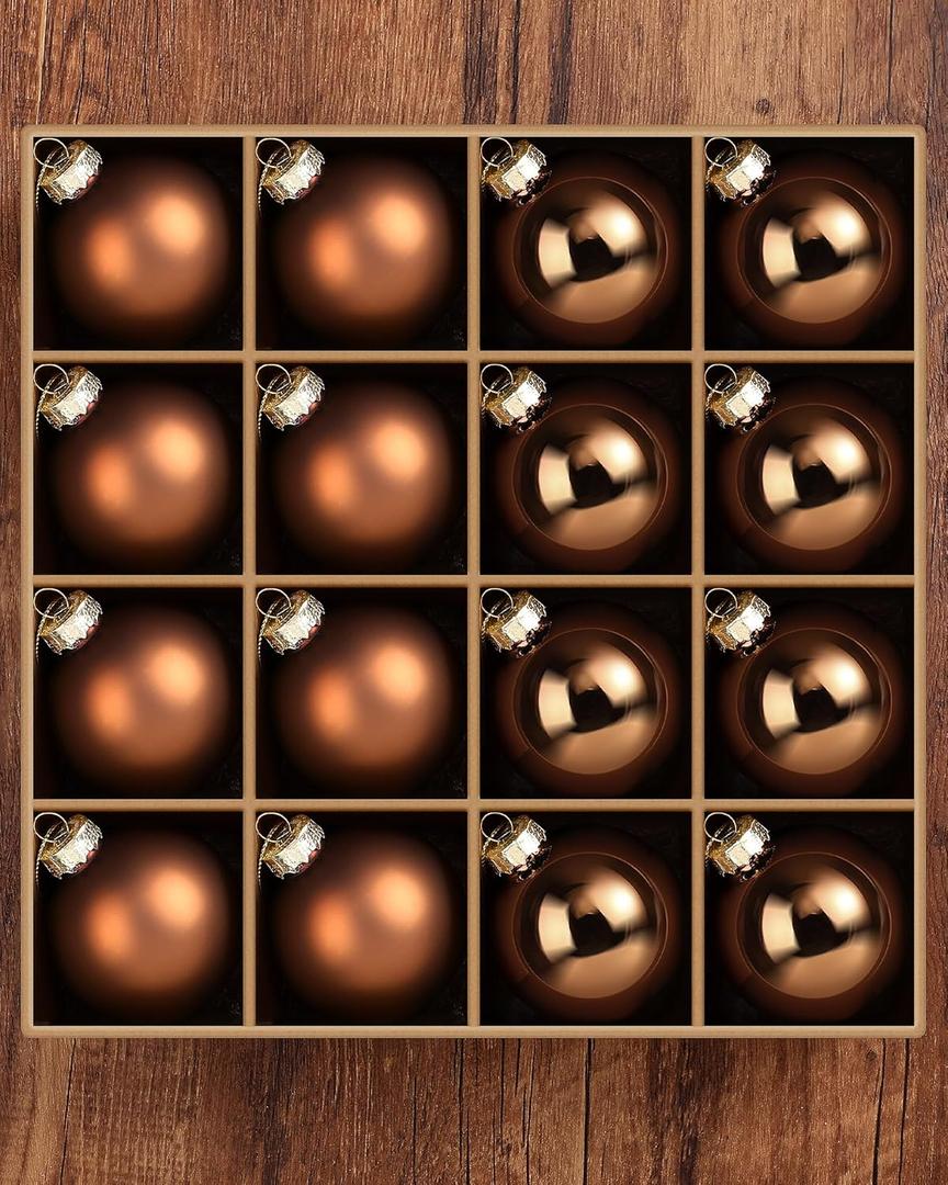 Syhood 16 Pcs Christmas Glass Ball Ornaments Set 2.36" Hanging Glass Bulbs with Loop Hanging String for Christmas Tree Decoration for Holiday Xmas Tree Gifts Home Decor (Brown)