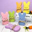 Easter Bunny Decorations Indoor for Home Table,6 PCS Spring Wooden Peeps Centerpiece Signs Decor with Hemp Rope for Office Tiered Tray,Easter Basket Stuffers Wood Gifts Stuff for Mantel Shelf Bathroom